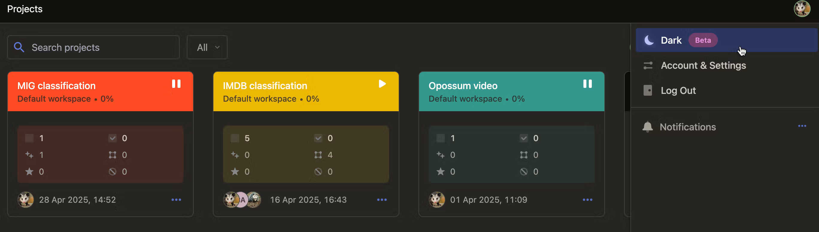 Screenshot of dark mode